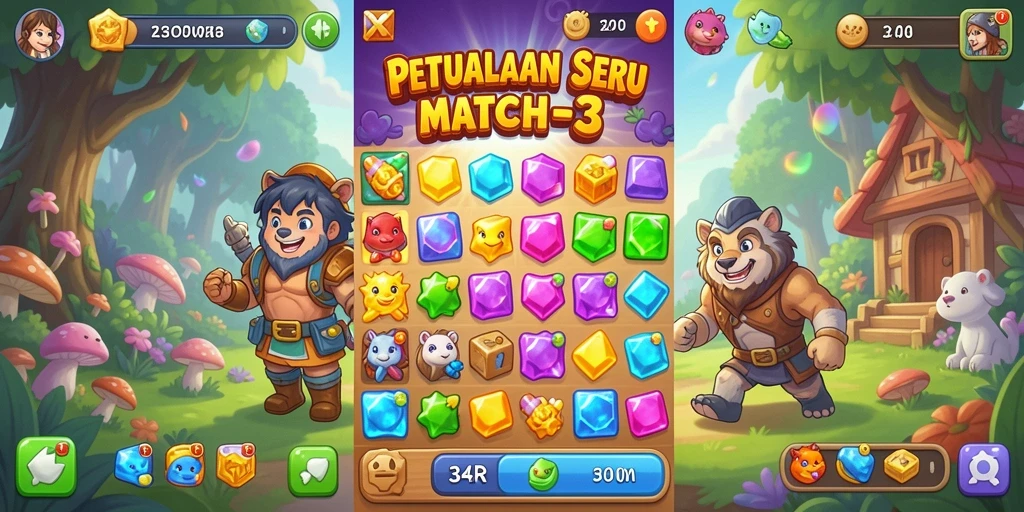 Screenshot gameplay <strong>34R</strong> menampilkan kombinasi warna cerah yang menarik.