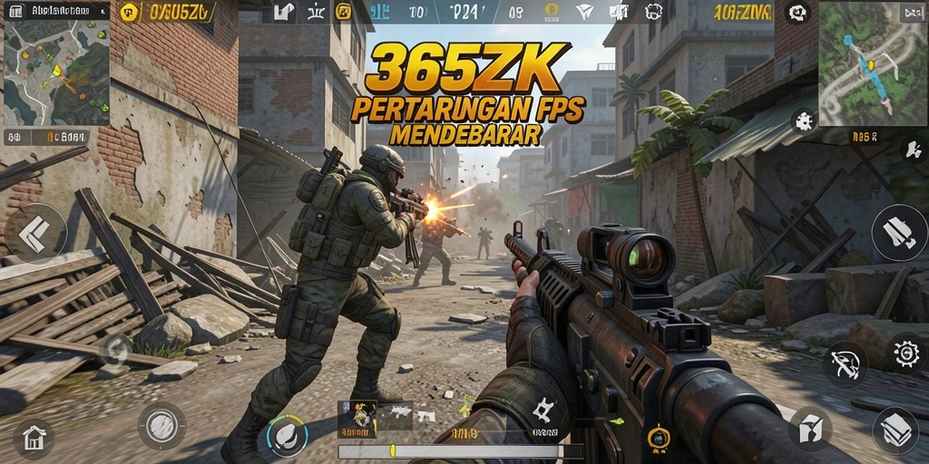 Screenshot utama 365ZK menampilkan aksi tembak-menembak yang mendebarkan.