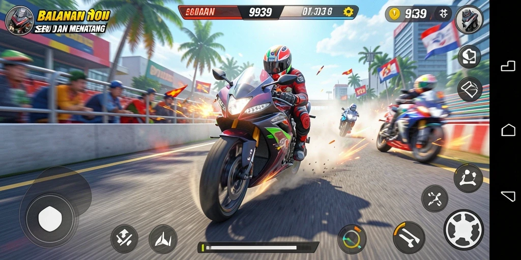 Gameplay seru dan menegangkan dalam balapan motor.
