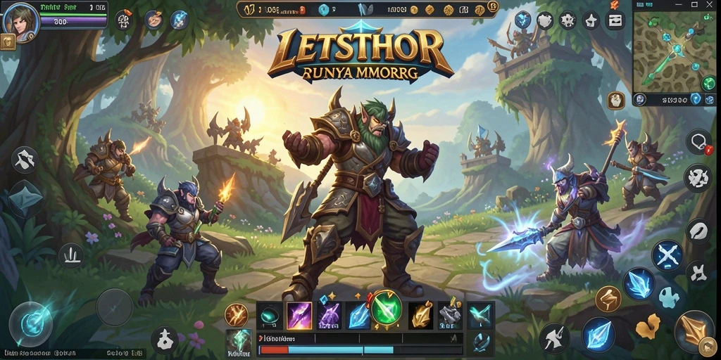 Tangkapan layar dari LETSTHOR menampilkan aksi seru dalam pertempuran MMORPG.