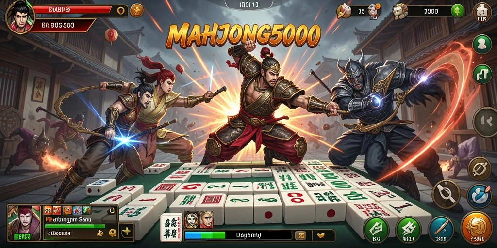Screenshot MAHJONG500 menampilkan aksi pertarungan seru di dalam game.