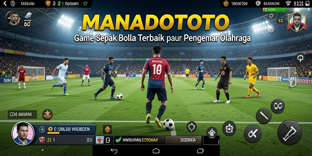 Tampilan gameplay seru dalam MANADOTOTO yang penuh aksi sepak bola.