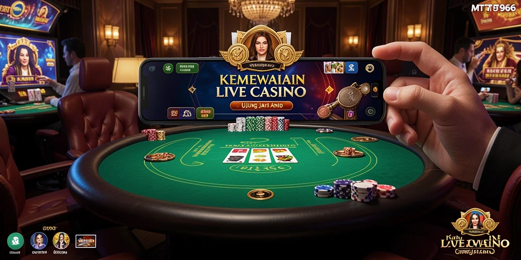 Screenshot gameplay Live Casino MT966 yang menampilkan dealer profesional.