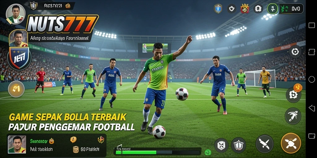 Screenshot gameplay menunjukkan aksi seru pertandingan sepak bola.