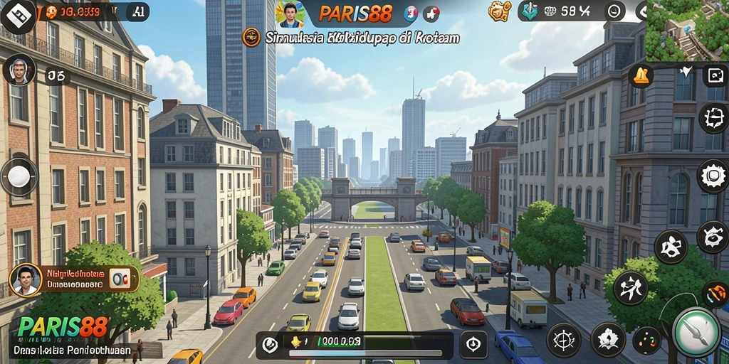 Screenshot utama PARIS88 menampilkan momen gameplay yang menarik di kota.