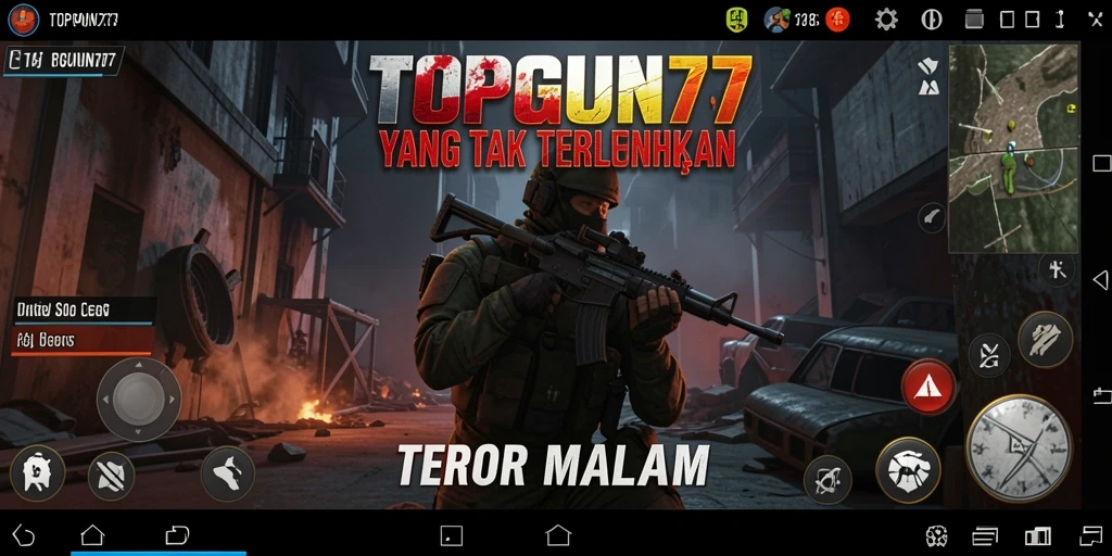 Tangkapan layar gameplay menampilkan suasana menegangkan dan mencekam di TOPGUN77.