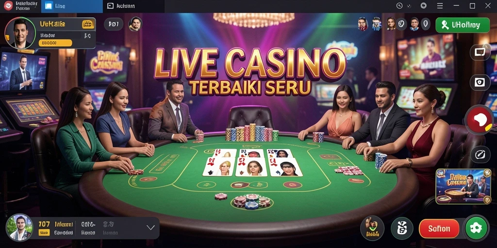 Gameplay seru UH77 dengan dealer langsung dan suasana kasino nyata.